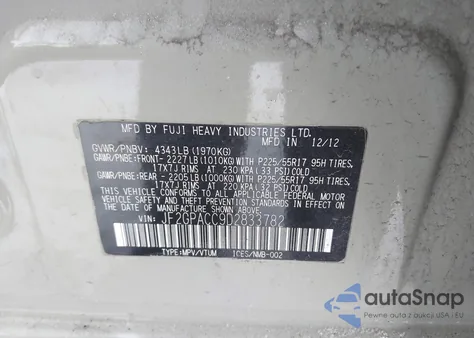 2013 Subaru Xv Crosstrek 2.0I Premium из США, поврежденный, VIN JF2GPACC9D2833782